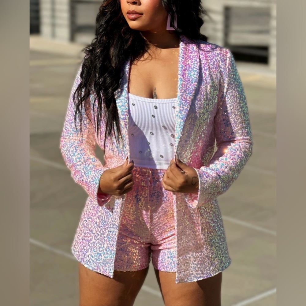 Iridescent Pink Sequin Blazer Jacket